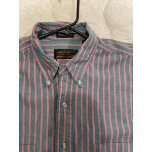 Vintage Eddie Bauer Shirt Men's L Striped Rufton Twill Camp Shirt Short Sleeve